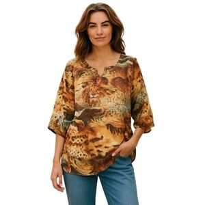 Onque Petite Embellished Sparkle Jungle Safari Sheer Sleeves Bottom Size PXL